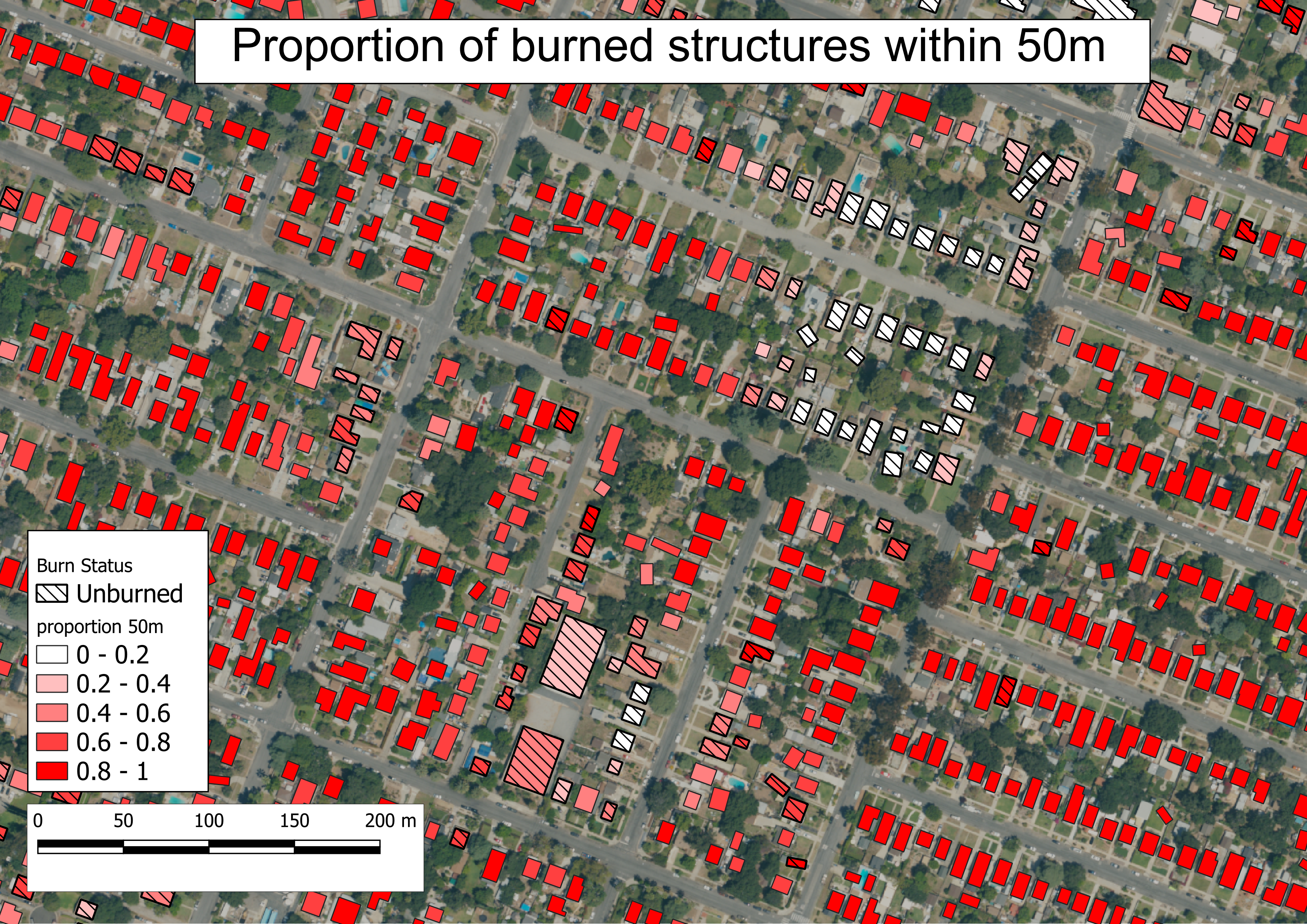 ratio of structures within 20m that burned map